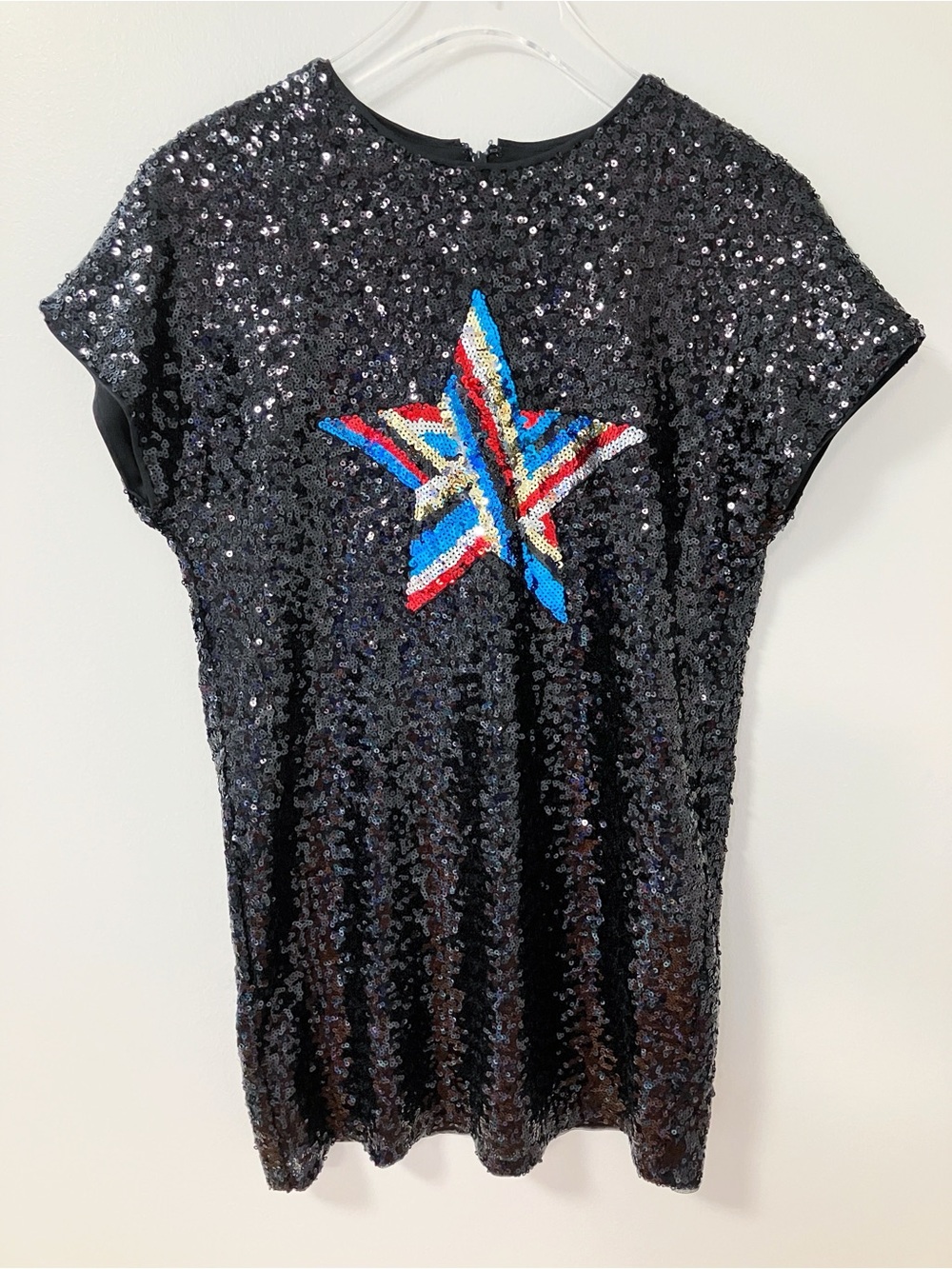 Aidan Mattox | Black Star Sequin Shift Dress 2 Club Disco Party New Years Y2K